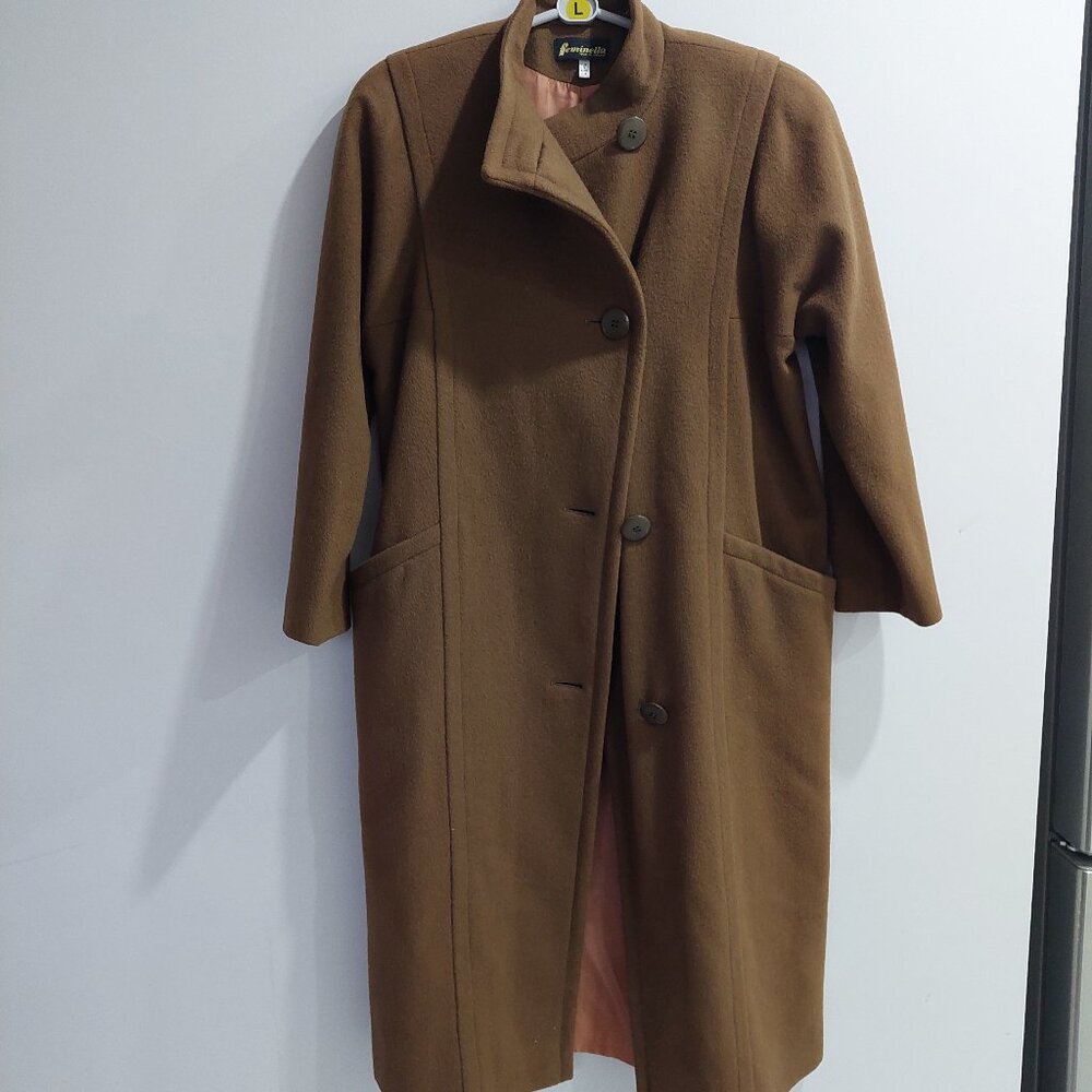 Feminella Made In England Women's Size US6 UK8 Pure Wool Coat in Brown Color